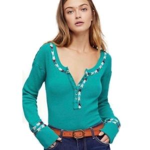 Free People Rainbow Thermal Button Down Henley Top Size Small